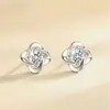 Pendientes de botón de trébol de cuatro hojas giratorio de plata pura s999 seleccionada cuidadosamente, simples, elegantes, atmosféricos, sensación de alta gama