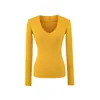 Camiseta de Manga Larga Ajustada con Cuello en V Cepillado Retro Pure Desire para Mujer Capa Interior de Otoño/Invierno Cintura Ajustada Capa Base Top Versátil Hot Girl