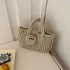 Hilo de Algodón Casual Retro Bolso de Axila Bolso de Mano para Mujer Bolso de Hombro de Paja Bolso Coreano para Teléfono Móvil Bolso Tejido Nuevo Hecho a Mano