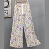 Pantalones de Pijama de Algodón Finos de Verano para Mujer con Estampado de Dibujos Animados, Pantalones de Pierna Ancha para Mujeres Embarazadas, Tallas Grandes, Adecuados para Usar Afuera, Pantalones Largos de Algodón, Exportación