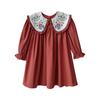 Vestido bordado vintage estilo muñeca para niña Colección Primavera 2026 Rojo brillante Vestido de cumpleaños para bebé Vestido de princesa de manga larga
