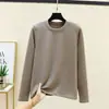 Camiseta Térmica Feminina de Manga Longa Outono Inverno Estilosa Versátil Emagrecedora Fina Camada Base de Lã Tamanho Grande Espessada Gola Redonda