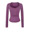 Camiseta de Manga Larga con Cuello Cuadrado para Mujer 'Hot Girl Pure Desire' Primavera/Otoño 2026 Ajustada Corta Base en Azul Pavo Real