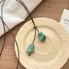 Collar Largo con Colgante de Madera Verde para Mujer Nuevo Estilo Étnico Retro Zen Chino Cadena para Suéter Accesorios de Diseño de Nicho