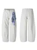 Pantalones Casuales Lktm para Hombre Color Beige Gris Lavado París Diseño de Bufanda Cuadrada Desmontable Pierna Ancha Unisex