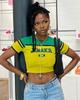 Cross-border novo estilo europeu e americano impressão de letras multi-cor costura slim mulheres em torno do pescoço pulôver curto top t-shirt