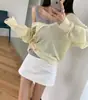 Tallas actualizadas disponibles: Top de punto coreano chic de otoño, nuevo, estilo ins, semitransparente, fino, con cuello en V, protector solar, manga larga para mujer