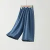 Calça Jeans Wide Leg Nova de Verão para Meninas, Calça Casual em Jeans Lavado, Calça Cropped Solta, Roupas Infantis em Tencel