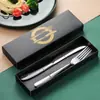 Juego de cuchillo y tenedor de acero inoxidable con diseño de estrella y diamante transfronterizo, vajilla occidental para hotel, juego de dos piezas de cuchillo y tenedor dorados para steak, caja de regalo