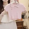 Conjunto de Verão para Meninas 2025 Novo Estilo Roupas Infantis Femininas de Verão Malha Manga Curta Saia Jardim de Infância Conjunto de Duas Peças Tendência