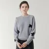 Suéter de Cashmere Espesso com Gola Redonda 2026 Outono/Inverno Novo Estilo Feminino Solto Pulôver Jacquard Tricô Simples Camada Base Suéter
