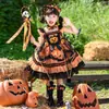 Vestido princesa Lolita para meninas, vestido abóbora, fantasia de Halloween, roupa festiva para apresentação, vestido de menina, roupa de outono