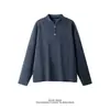 Camiseta casual de manga larga con cuello Henry texturizado para hombres y mujeres, otoño retro americano, ajuste limpio, top casual para pareja
