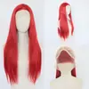 Nova peruca frontal de renda estilo europeu e americano transfronteiriça para mulheres, 13*4 semi-tecida à mão com cabelo liso vermelho no ombro, peruca completa