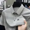 Camiseta Listrada de Manga Curta de Seda de Gelo, Polo Masculino Casual de Verão Fino de Luxo para Homens de Meia-Idade e Jovens, Estilo Pai