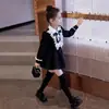 Roupa infantil para meninas, vestido de primavera e outono, novo vestido princesa casual doce e legal estilo faculdade, elegante pretinho básico