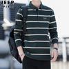 JEEP SPIRIT outono lapela listrada camiseta casual top camisa polo masculina manga longa negócios