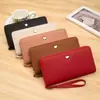 Bolsa de mão transfronteiriça, em estoque, estilo longo, com textura de padrão lichia, carteira feminina com design de coração, simples e minimalista, grande capacidade, e múltiplos compartimentos para cartões, perfeita como porta-moedas de mão