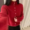 Suéter de punto cruzado estilo coreano, simple y elegante, que reduce la edad, de cuello alto medio con botones para mujer, nueva moda otoño/invierno 2026, holgado y suave