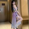 Lencería sexy Oushilin vestido cheongsam con abertura traje sexy puro camisón de tiras 4098