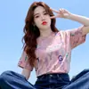 Camiseta de Manga Corta Holgada para Mujer 2026 Nueva Popular de Verano Cuello Redondo Top de Moda Versátil para Usar en Verano