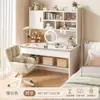 Tocador simple para habitación de niñas, estilo INS color crema, tocador de maquillaje de gran capacidad, escritorio integrado con estantería para estudiantes