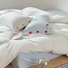 Sencillo juego de cuatro piezas de algodón lavado en dos tonos, juego de tres piezas de algodón puro bordado para dormitorio, adecuado para dormir directamente en la cama, incluye funda de edredón, sábana y sábana bajera.