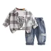 Camisas para Niños Primavera Nuevas Camisas a Cuadros Chaquetas Finas Versátiles Trajes de Niño con Solapa de Moda Jeans Venta al por Mayor
