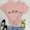 Camiseta Nueva de San Valentín con Estampado de Corazón y Flecha Amor Nuevo Camiseta de Mujer de Manga Corta con Cuello Redondo de Comercio Exterior Europeo y Americano