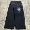 Comercio Electrónico Transfronterizo Jeans de Calle Americanos Y2K Hip-hop Estampado Dibujos Animados Retro Sueltos Jeans de Pierna Ancha para Hombre