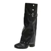 Botas de Salto Grosso Emagrecedoras Removíveis Botas Longas Femininas 2026 Outono Inverno Novas Botas de Cavaleiro Pretas Franzidas com Rebites Retrô