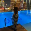 Bikini de Rayas Estilo Coreano, Impresionantemente Hermoso y Sexy, Conjunto de Tres Piezas Puro Deseo, Vestido Largo de Playa Bikini, Traje de Baño Femenino para Vacaciones