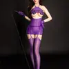 Lencería Sexy Morada para Mujer, Falda Corta Ajustada Salvaje Transparente que Resalta las Caderas, Vestido de Juego Queen, Conjunto de Tanga