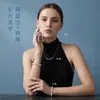Cadena para Clavícula de Aguamarina Natural, Pulsera de Perlas de Agua Dulce, Diseño de Aretes de Aguamarina, Set de Joyería de 3 Piezas de Lujo Ligero