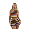 33115 Conjunto de top sexy a rayas con espalda descubierta y amarre y shorts para mujer, nuevo estilo europeo y americano transfronterizo, ajuste ceñido