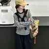 Conjunto de Calça Pantalona e Camiseta Listrada para Meninas 2026 Novidades de Outono para Crianças de Média e Maior Porte Blusa Casual de Manga Longa Calça de Algodão Roupa Infantil