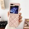 Nueva Funda de Cuero para Teléfono Móvil Plegable Samsung ZFlip6/5 Estilo Japonés y Coreano Cuadrícula Diamante Hebilla de Anillo Cubierta Trasera Resistente a Caídas Cubierta Protectora Dura
