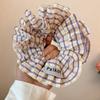 Scrunchie Ruffle Roxo Xadrez Suave Estilo Francês para Mulheres, Acessório de Cabelo Versátil para Coques