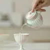 Tetera Estilo Dinastías Tang y Song con Pétalos de Toronja, Jazmín y Crisantemo, Tetera de Cerámica Acanalada para el Hogar, Tetera de Mano con Filtro de Agujero de Bola para Juego de Té Kung Fu