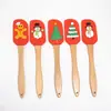 Espátula de Silicone Personalizada para Árvore de Natal com Cabo de Madeira, Espátula Creme, Raspador de Boneco de Neve, Faca para Misturar Manteiga, Ferramentas de Confeitaria