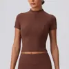 Camiseta de Secado Rápido para Mujer con Media Cremallera y Cuello Alto Manga Corta Ajustada Slim Fit Yoga Manga Corta Exterior Diaria Fitness Deportes Capa Base Superior