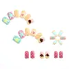 Unhas Postiças Quadradas Curtas Macaron Dopamine com Estrelas, Bolinhas, Bolo e Desenhos de Flores, Unhas Postiças Fofas Estilo Coreano