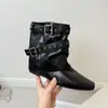 Botines retro versátiles de estilo francés con plantillas ocultas que aumentan la altura, colección otoño 2026 para mujer, con hebilla de cinturón y diseño estilo western, con puños de caña plisados y superpuestos