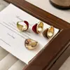 Aretes Ankora Aceite Rojo Gotas Redondas Hebilla Francesa para Oreja Temperamento Simple Nicho Sentido del Diseño Moda Elegantes Aretes Aretes