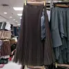 Nova Saia Plissada de Renda Dupla Face Outono/Inverno com Acessórios 2025 Nova Saia Midi Fairy Emagrecedora Saia de Renda