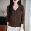 Cardigan de Tricô com Renda e Decote V, Mangas Longas, Cor Sólida, Design Vazado, Novo para Outono/Inverno 2026