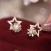 Pendientes colgantes de estrella de cinco puntas giratoria de circonita micro-incrustada, pendientes de plata S925, temperamento de primavera, pendientes pequeños versátiles