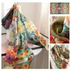 Nuevo Producto de Primavera: Bufanda de Seda Floral Verde para Mujer, Chal Largo de Seda, en Stock para Venta al por Mayor