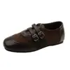 Zapatos de Plataforma de Cuero Retro Franceses para Mujer 2026 Nuevos Mocasines de Moda con Hebilla y Punta Cuadrada Otoño