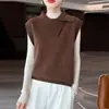 Colete Personalizado 100% Lã para Mulheres, Lapela, Novo Estilo Outono/Inverno 2026, Cardigan Sem Mangas para Camadas, Suéter de Cashmere